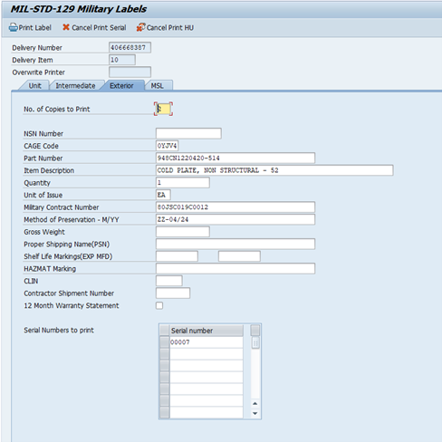 Exterior Label Screen in SAP