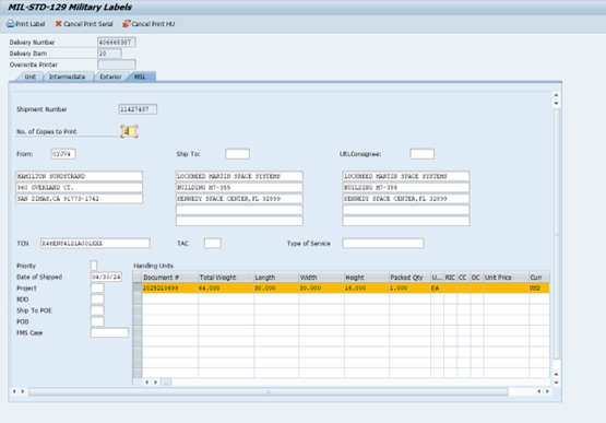 MSL Label Screen in SAP